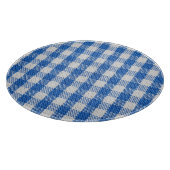 Blauw-wit gevoerde eetkleren. snijplank (Hoek)