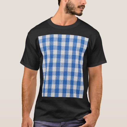 Blauw-wit gevoerde eetkleren. t-shirt (Voorkant)