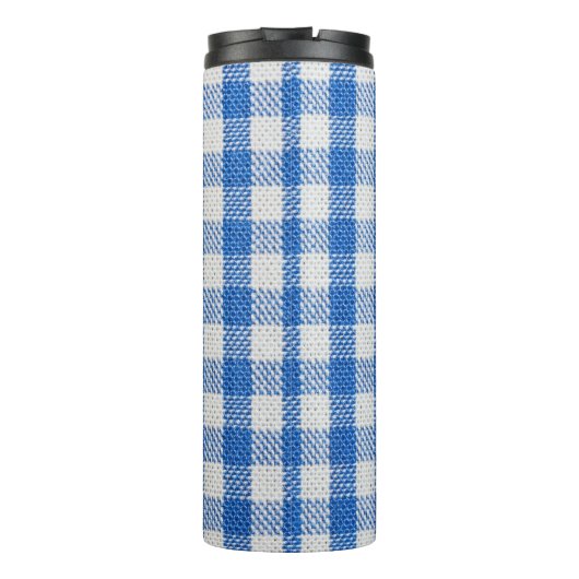 Blauw-wit gevoerde eetkleren. thermosbeker (Achterkant)