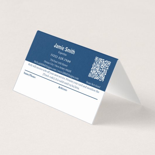 Blauw Wit Gevouwen Gecombineerd Bedankt Referral K Kaart (Achterkant)