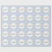 Blauw-wit Gingham Baby shower Cadeaupapier (Vlak)