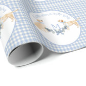 Blauw-wit Gingham Baby shower Cadeaupapier (Rol Hoek)