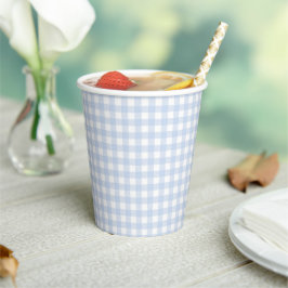 Blauw & Wit Gingham Baby shower Papieren Bekers