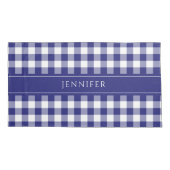 Blauw & Wit Gingham Boerderij Patroon Naam Kussen Kussensloop (Achterkant)