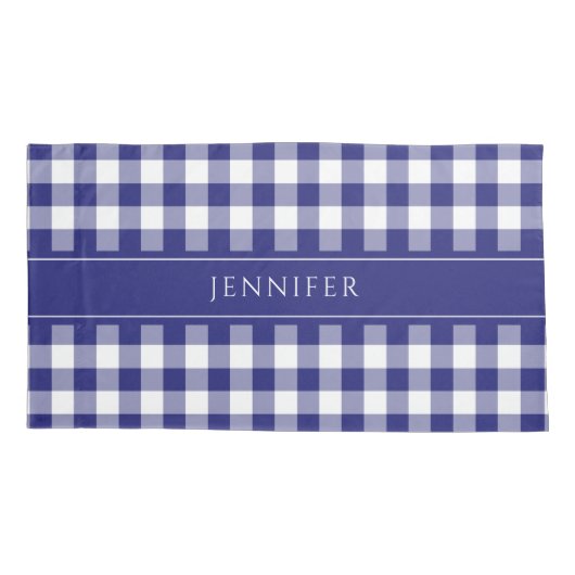 Blauw & Wit Gingham Boerderij Patroon Naam Pillo Kussensloop (Achterkant)