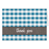 Blauw & Wit Gingham Canvas Dank u kaart (Voorkant Horizontaal)