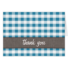 Blauw & Wit Gingham Canvas Dank u kaart