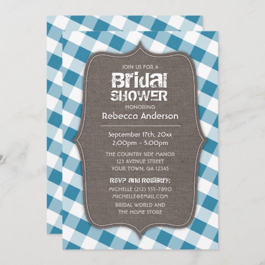 Blauw & Wit Gingham Canvas Vrijgezellenfeest Kaart (Voorkant / Achterkant)