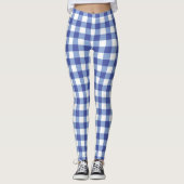 Blauw & Wit Gingham Checker Controles Geplaatst Leggings (Voorkant)