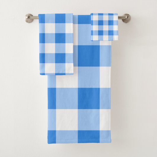 Blauw & Wit Gingham geruit geruit patroon Bad Handdoek (Insitu)