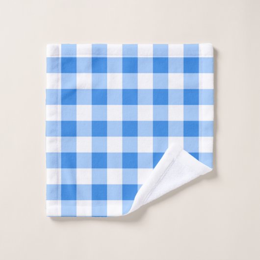 Blauw & Wit Gingham Geruit Patroon Bad Handdoek (Wasdoekje)