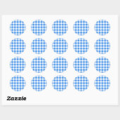 Blauw & Wit Gingham Geruit Patroon Feest Ronde Sticker (Vel)