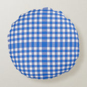  Blauw Wit Gingham Ontwerp Rond Kussen (Achterkant)