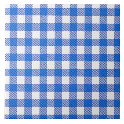 Blauw Wit Gingham Ontwerp Tegeltje (Voorkant)