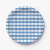 Blauw wit gingham papier bord (Voorkant)