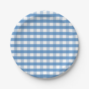 Blauw wit gingham papier bord