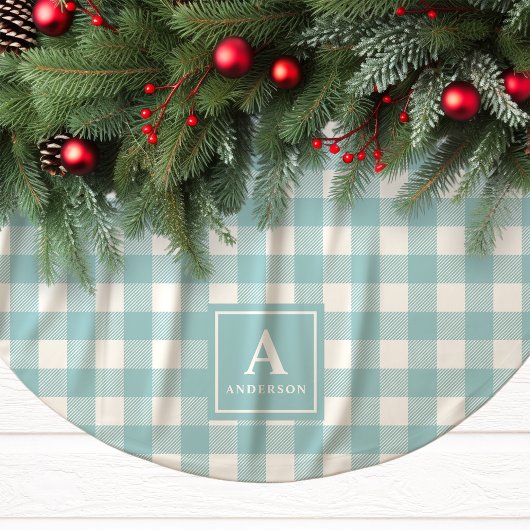 Blauw-wit Gingham plaid Monogram Kerstboom Rok