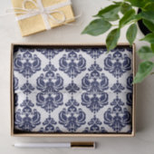 Blauw & Wit Glam Damask Monogram Letter Initiaal Tissuepapier (Geschenk)