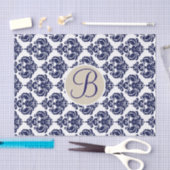Blauw & Wit Glam Damask Monogram Letter Initiaal Tissuepapier (Craft)