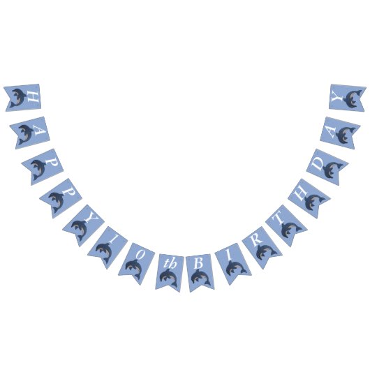 Blauw Wit Glittery Jumping Verjaardags Dolfijn Vlaggetjes (Alle)