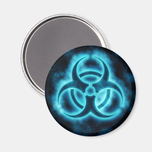 Blauw-wit Glow Biohazard Symbool Magnet (Voorkant / Achterkant)