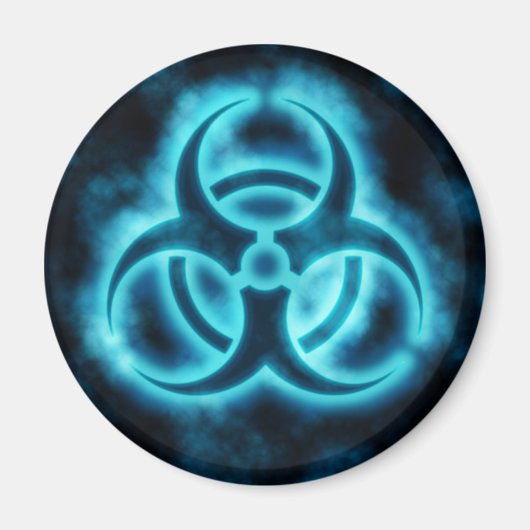 Blauw-wit Glow Biohazard Symbool Magnet (Voorkant)