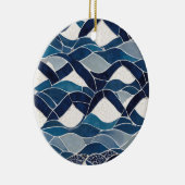 Blauw wit golfpatroon 01 keramisch ornament (Rechts)