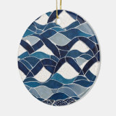Blauw wit golfpatroon 01 keramisch ornament (Links)