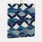 Blauw wit golfpatroon 01 keramisch ornament (Rechts)