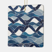 Blauw wit golfpatroon 01 keramisch ornament (Links)