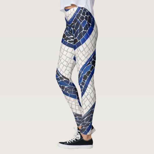 Blauw wit golfpatroon 04 leggings (Links)