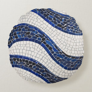 Blauw wit golfpatroon 04 rond kussen
