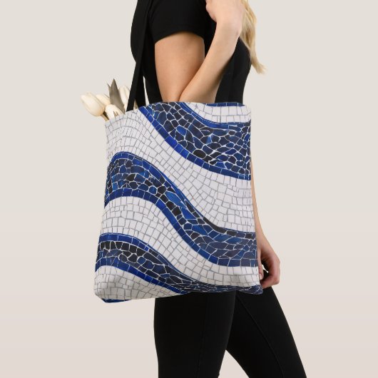 Blauw wit golfpatroon 04 tote bag (Dichtbij)