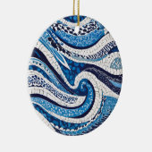 Blauw wit golfpatroon 05 keramisch ornament (Rechts)