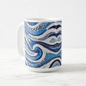 Blauw wit golfpatroon 05 koffiemok (Voorkant links)