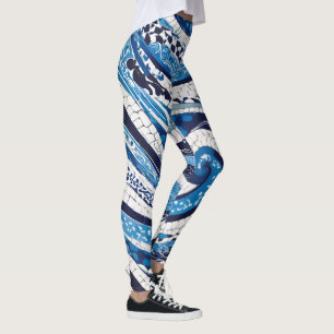 Blauw wit golfpatroon 05 leggings