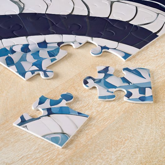 Blauw wit golfpatroon 05 legpuzzel (Zijkant)