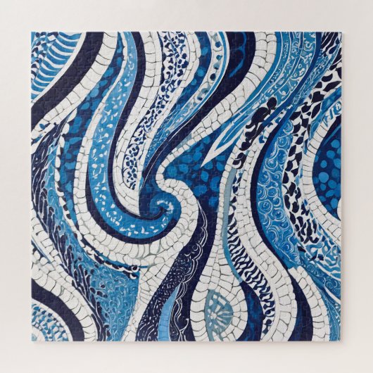 Blauw wit golfpatroon 05 legpuzzel (Horizontaal)