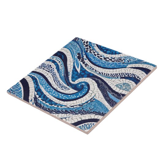 Blauw wit golfpatroon 05 tegeltje (Zijkant)