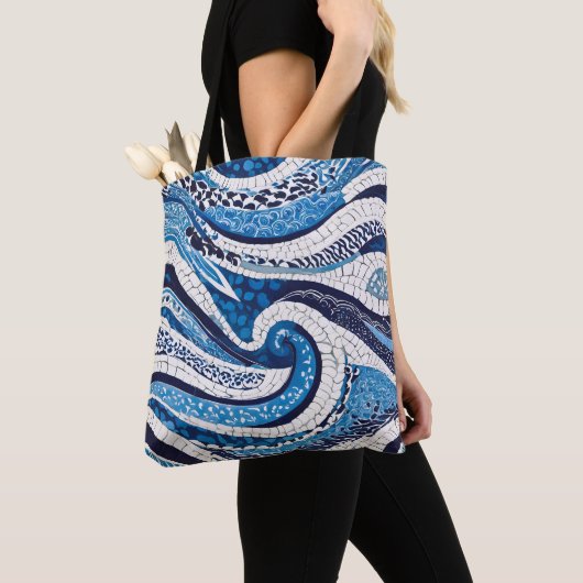 Blauw wit golfpatroon 05 tote bag (Dichtbij)