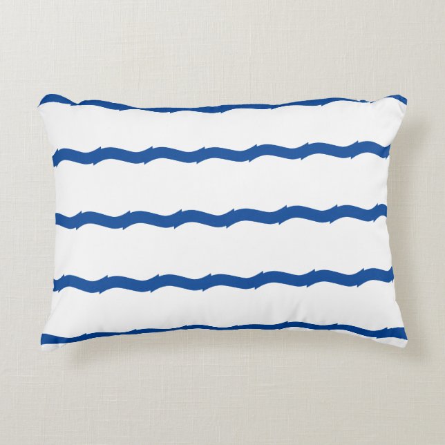 Blauw wit golven nautisch patroon accent kussen (Voorkant)