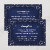 Blauw Wit Goud 3,5 x 5 Harten & Sterren Receptie Kaart (Voorkant / Achterkant)