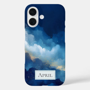Blauw, Wit & Goud Abstract iPhone 16 Hoesje
