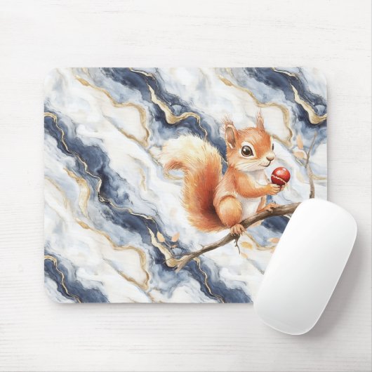 Blauw Wit Goud Abstract Eekhoorn Appel Muismat (Met muis)