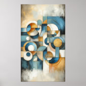 Blauw Wit Goud Abstract Geometrisch Poster (Voorkant)