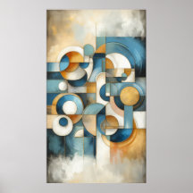 Blauw Wit Goud Abstract Geometrisch