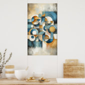 Blauw Wit Goud Abstract Geometrisch Poster (Keuken)
