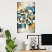 Blauw Wit Goud Abstract Geometrisch Poster (Thuiskantoor)