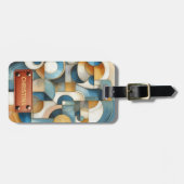 Blauw Wit Goud Abstracte geometrische kunst Bagagelabel (Voorkant horizontaal)