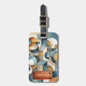 Blauw Wit Goud Abstracte geometrische kunst Bagagelabel (Voorkant verticaal)